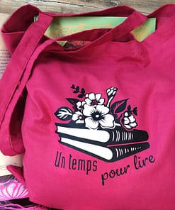 Tote bag original lecture - Un temps pour lire - Tote bag Framboise avec une customisation au flex