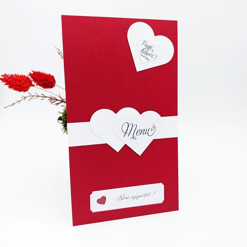 menu de mariage romantique rouge et blanc