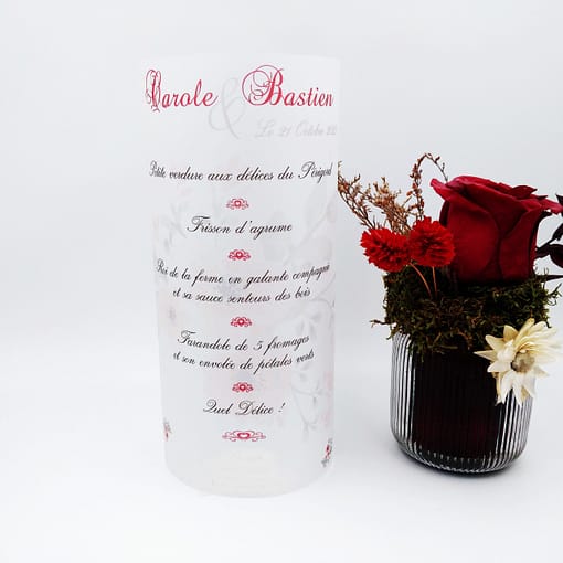 Menu photophore champêtre rouge et blanc