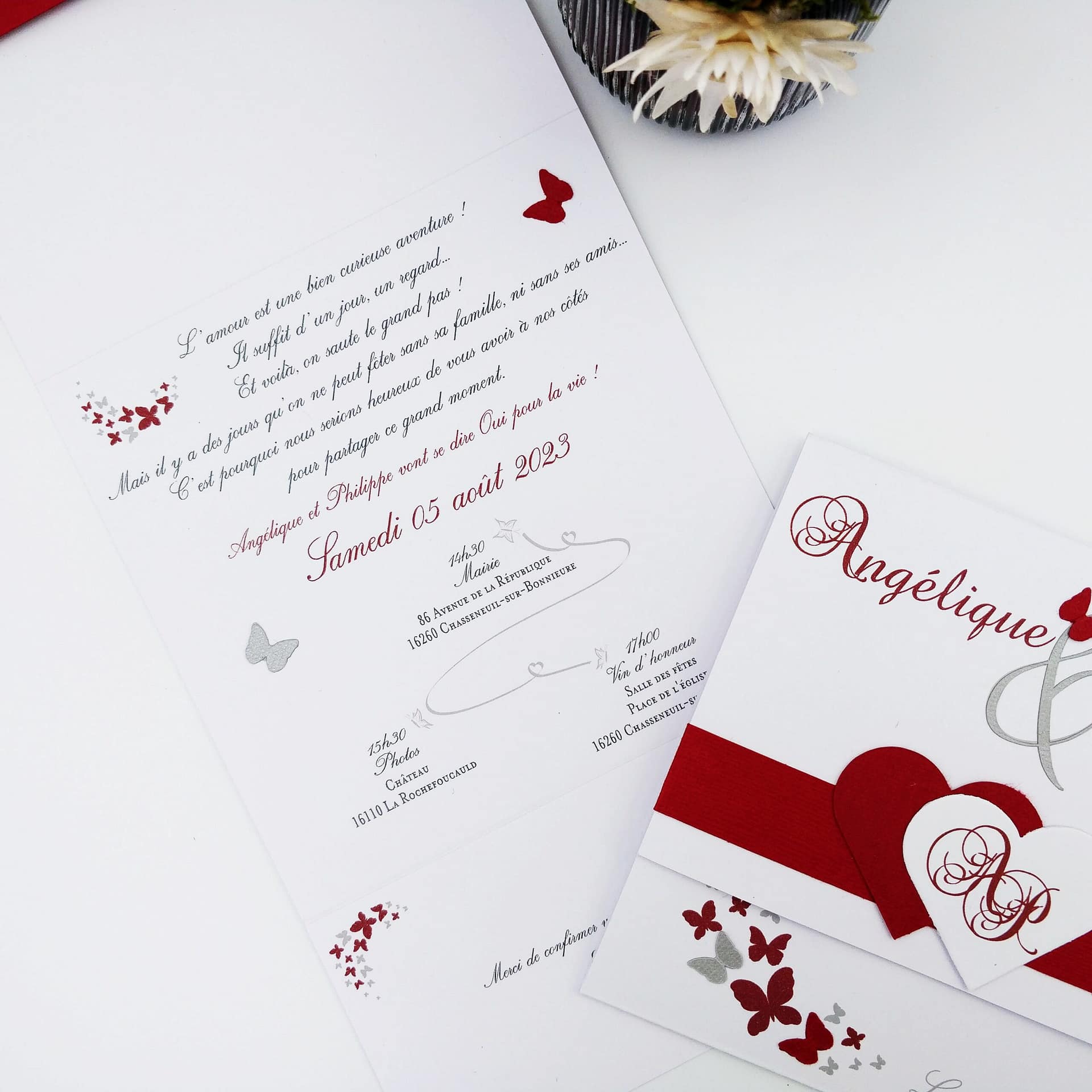 Faire-part mariage Papillon Laura - Présentation intérieure