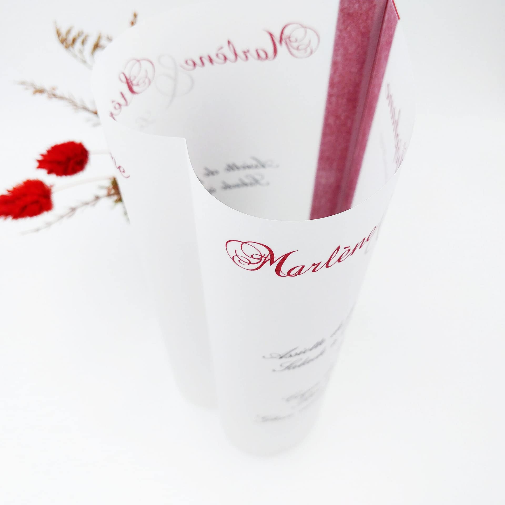 Menu photophore mariage rouge et blanc