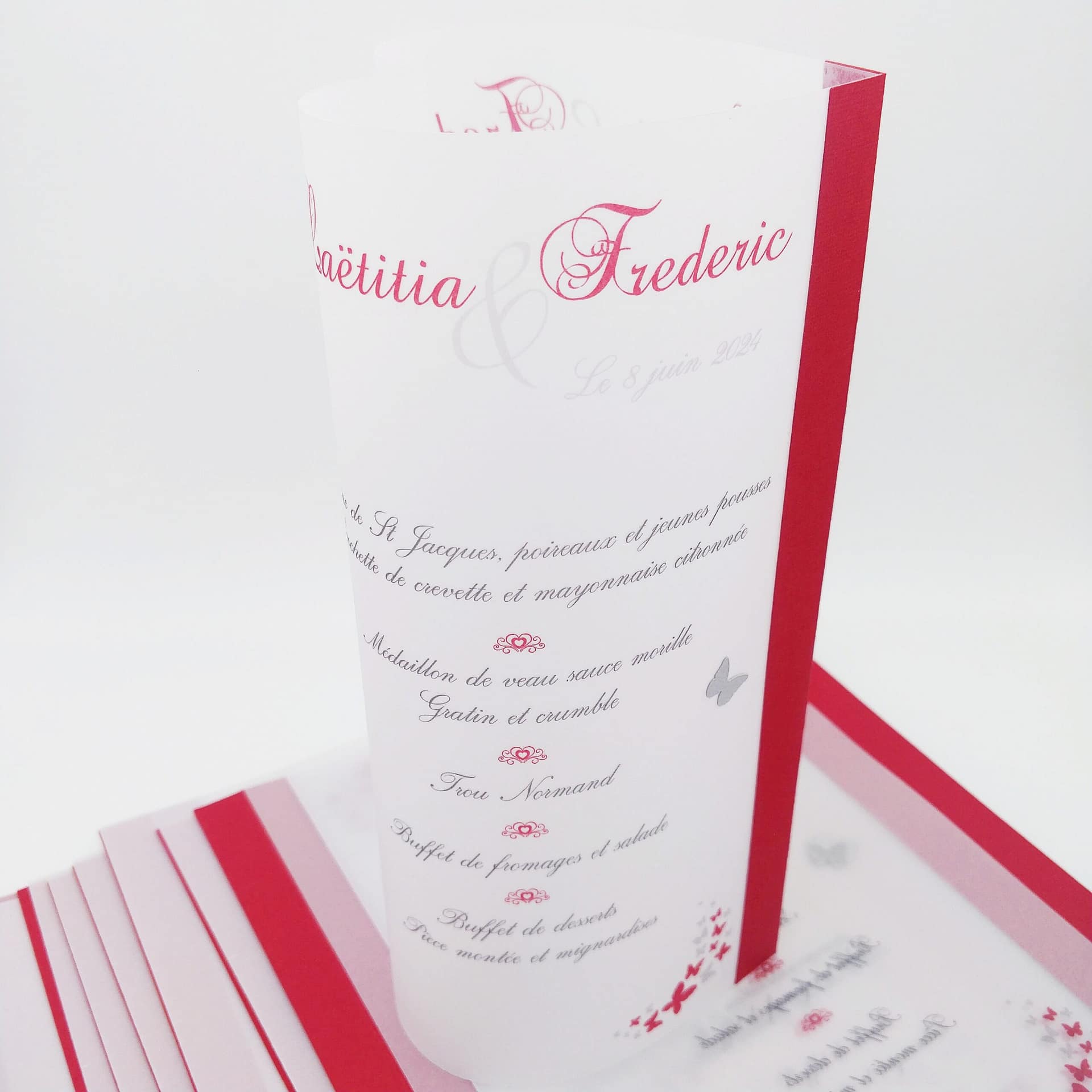 Menu photophore mariage rouge et blanc